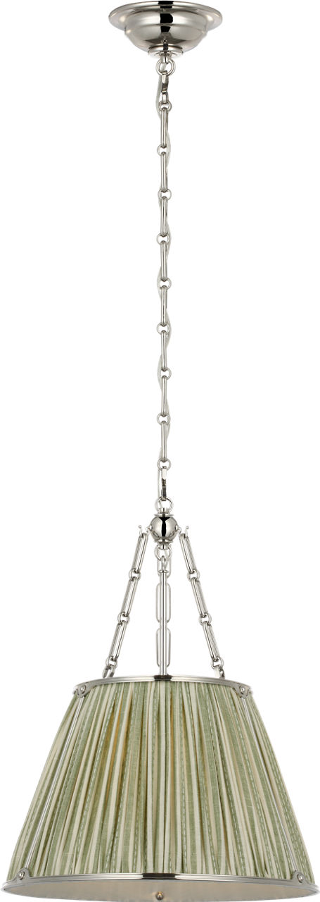 Allister 16" Hanging Shade in Polished Nickel with Schumacher Sage Mathis Ticking Stripe Pleated Shade