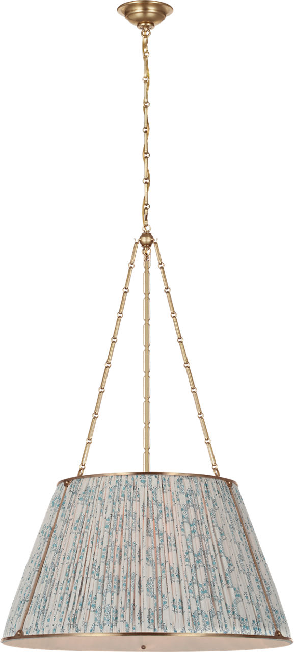 Allister 29" Hanging Shade in Hand-Rubbed Antique Brass with Schumacher Blue Aditi Pleated Shade