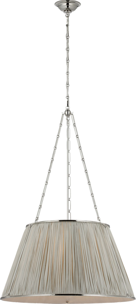 Allister 29" Hanging Shade in Polished Nickel with Schumacher Blue Charee Stripe Pleated Shade