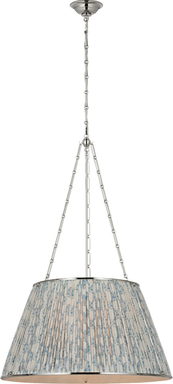Allister 29" Hanging Shade in Polished Nickel with Schumacher Blue Aditi Pleated Shade