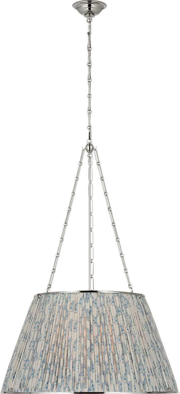 Allister 29" Hanging Shade in Polished Nickel with Schumacher Blue Aditi Pleated Shade