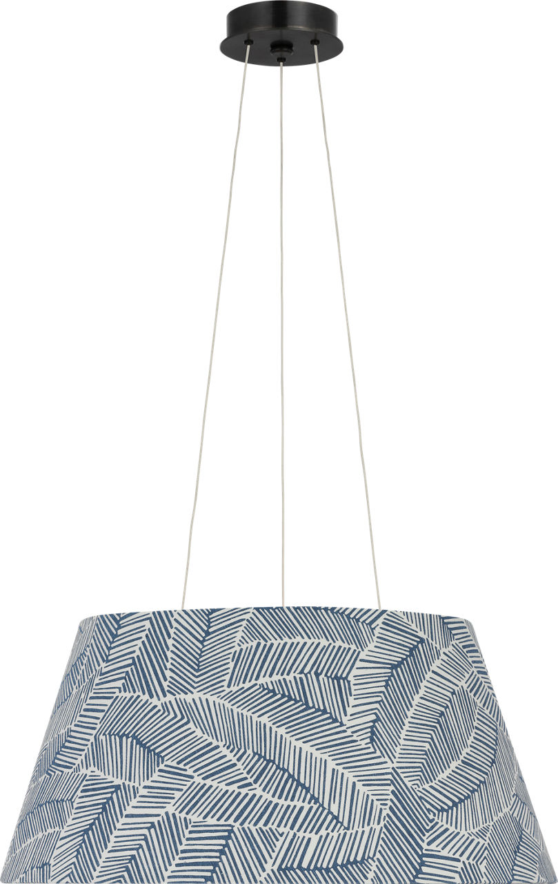 Caufield 21" Hanging Shade in Bronze with Schumacher Navy Abstract Leaf Shade