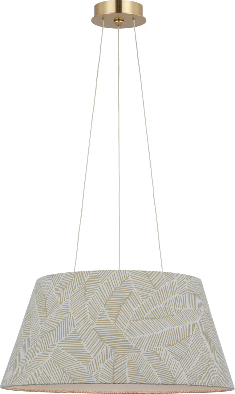 Caufield 21" Hanging Shade in Hand-Rubbed Antique Brass with Schumacher Taupe Abstract Leaf Shade