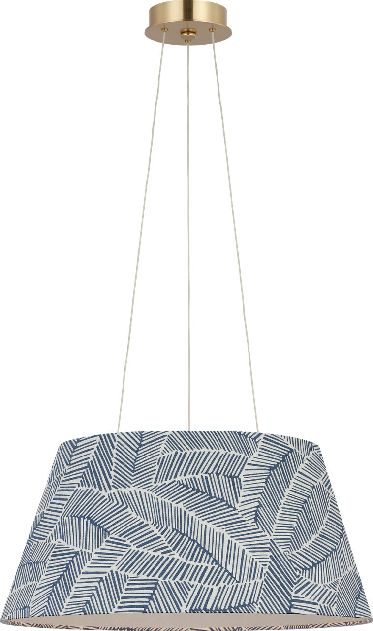 Caufield 21" Hanging Shade in Hand-Rubbed Antique Brass with Schumacher Navy Abstract Leaf Shade
