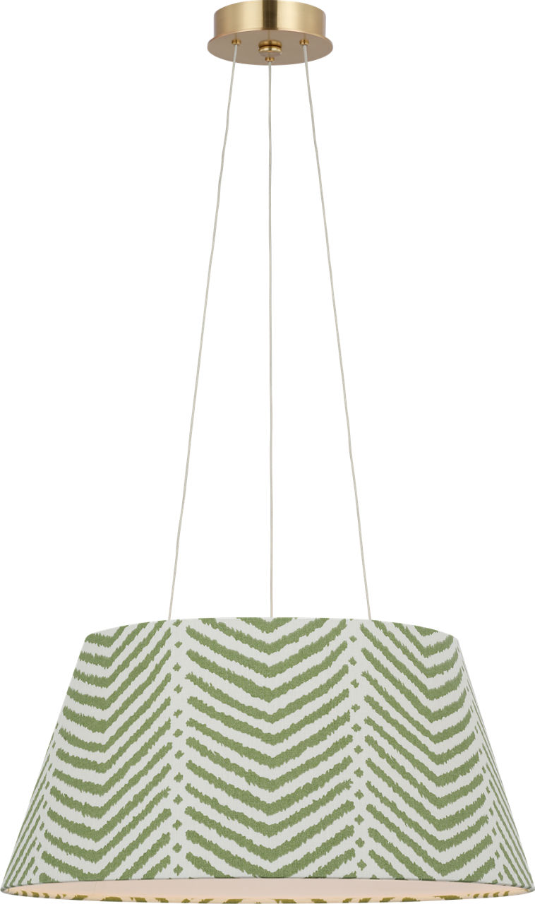Caufield 21" Hanging Shade in Hand-Rubbed Antique Brass with Schumacher Verde La Jolla Shade