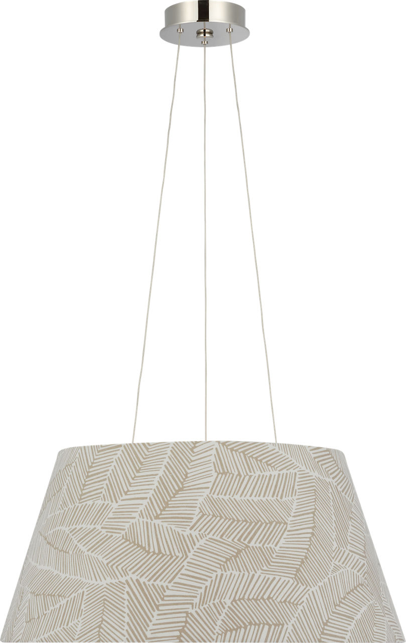 Caufield 21" Hanging Shade in Polished Nickel with Schumacher Taupe Abstract Leaf Shade