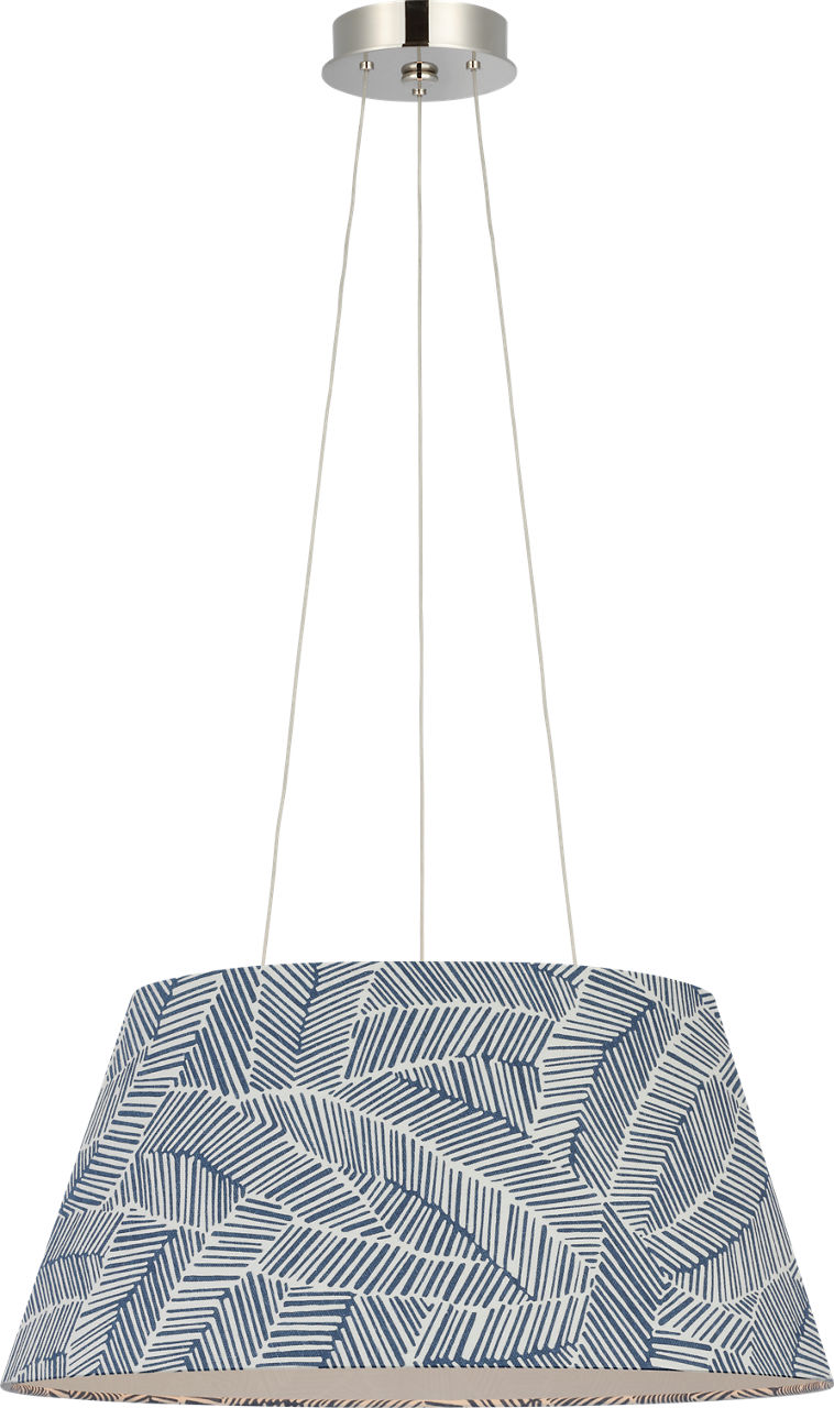Caufield 21" Hanging Shade in Polished Nickel with Schumacher Navy Abstract Leaf Shade