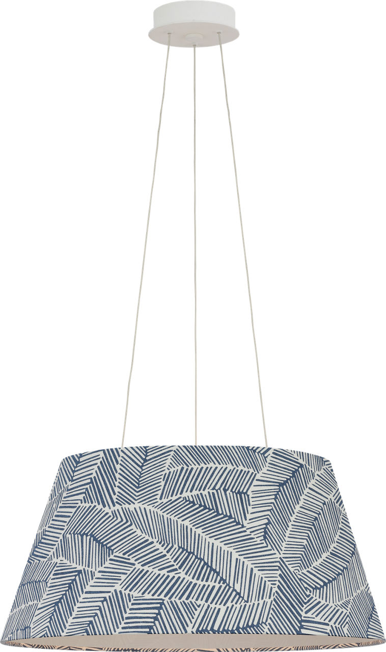 Caufield 21" Hanging Shade in Matte White with Schumacher Navy Abstract Leaf Shade