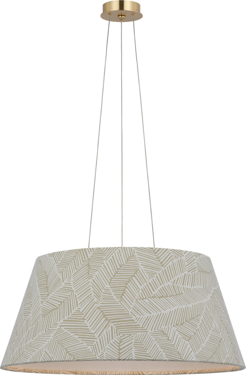 Caufield 29" Hanging Shade in Hand-Rubbed Antique Brass with Schumacher Taupe Abstract Leaf Shade