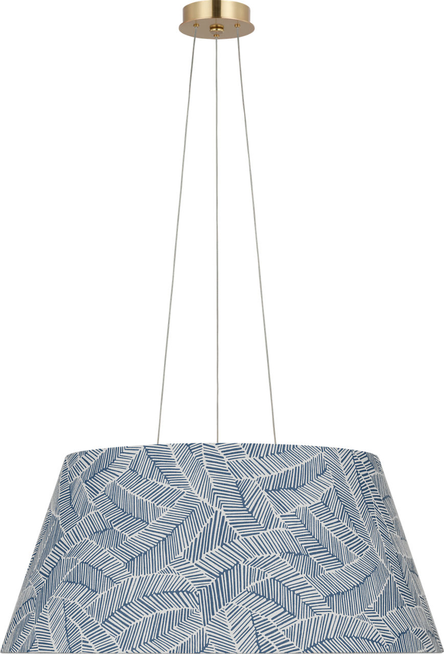 Caufield 29" Hanging Shade in Hand-Rubbed Antique Brass with Schumacher Navy Abstract Leaf Shade