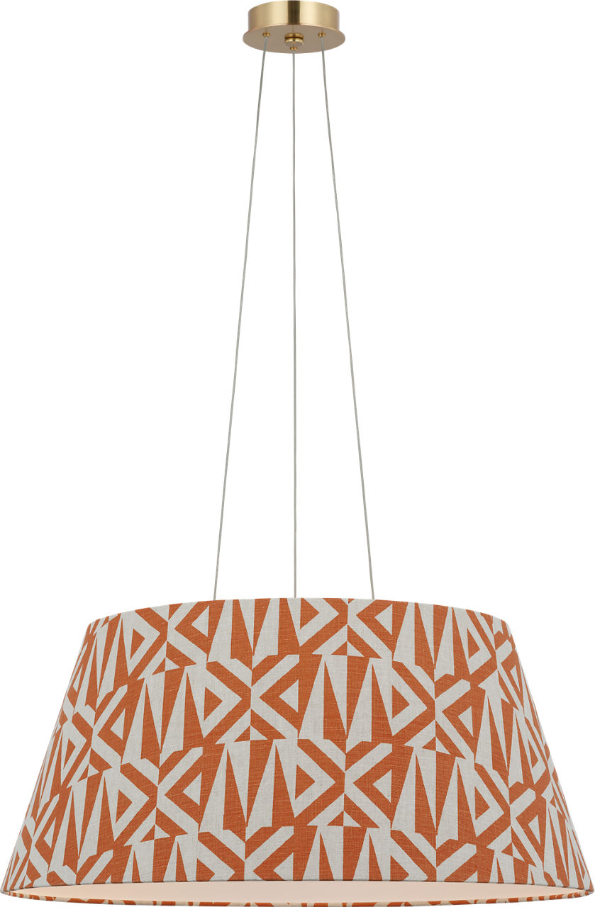 Caufield 29" Hanging Shade in Hand-Rubbed Antique Brass with Schumacher Brick Amero Shade