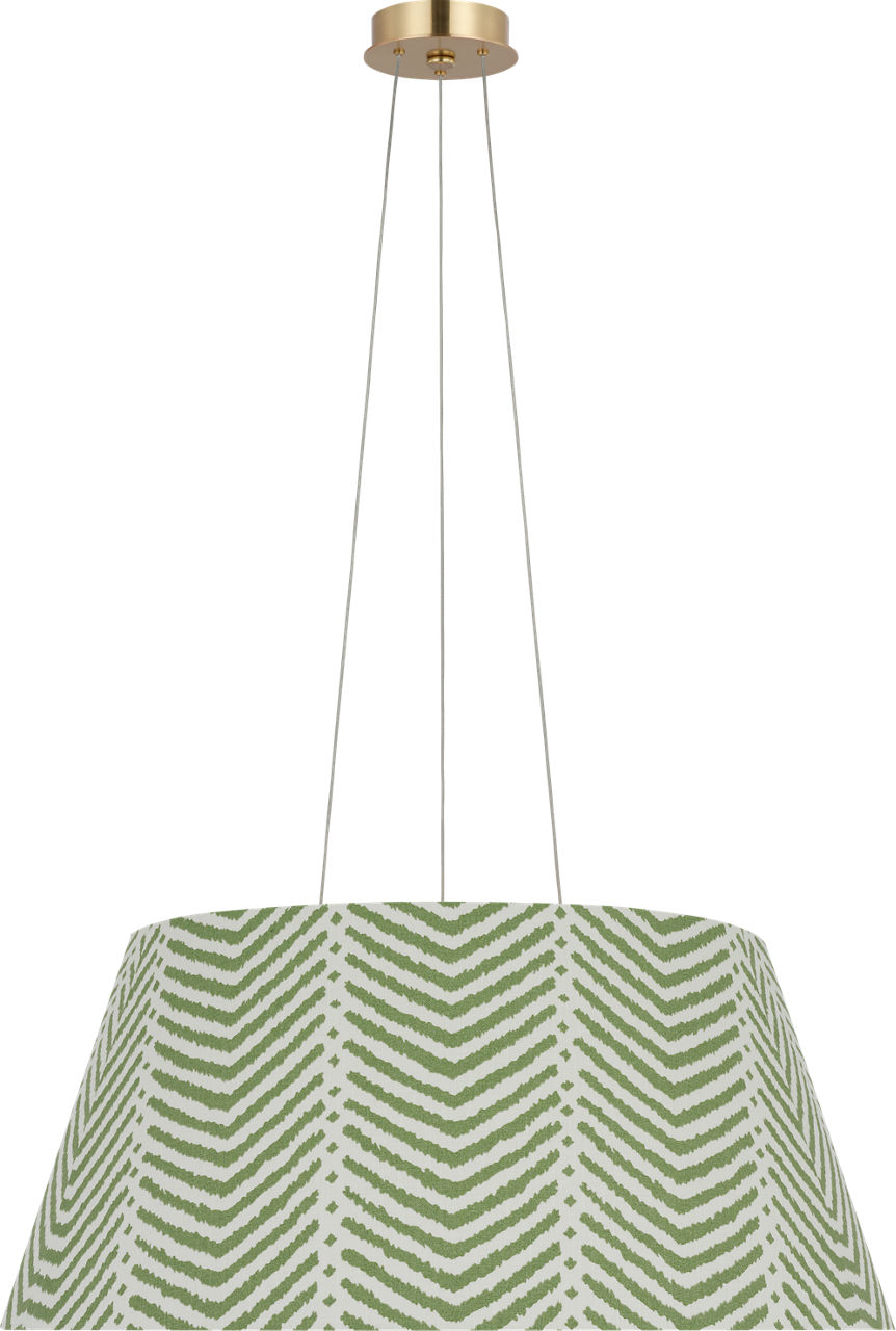Caufield 29" Hanging Shade in Hand-Rubbed Antique Brass with Schumacher Verde La Jolla Shade