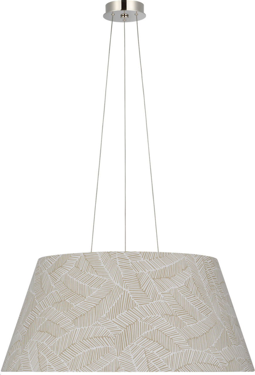 Caufield 29" Hanging Shade in Polished Nickel with Schumacher Taupe Abstract Leaf Shade