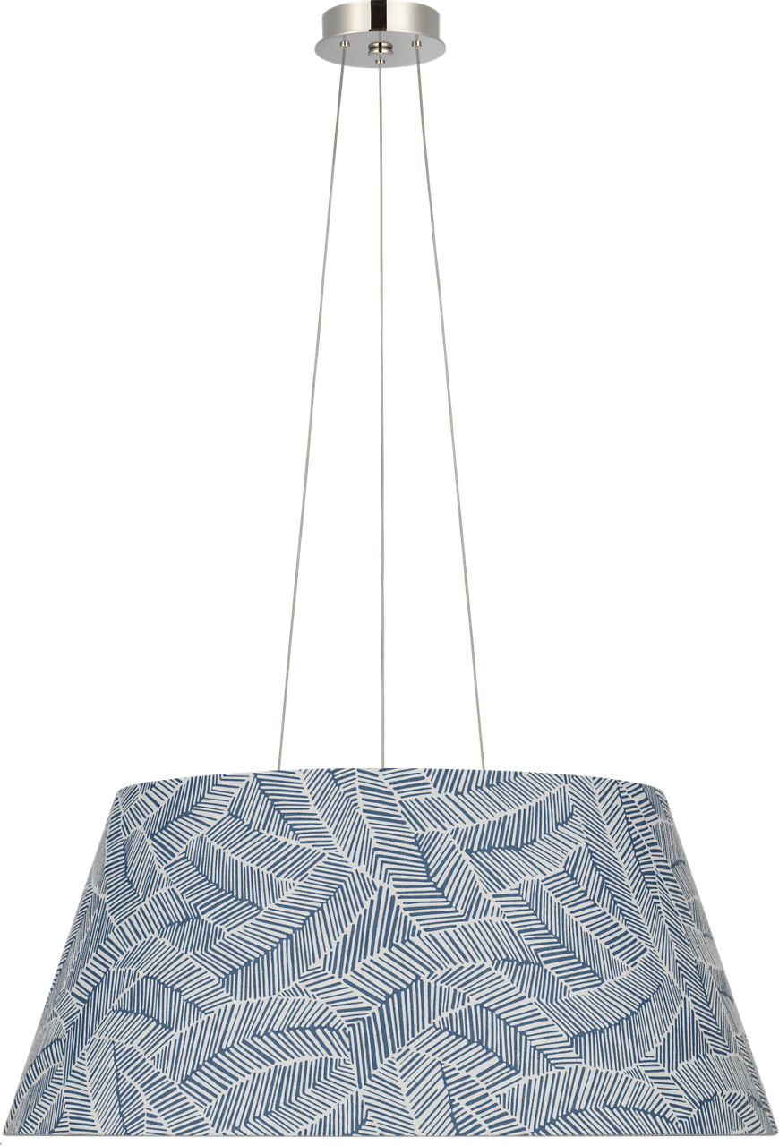 Caufield 29" Hanging Shade in Polished Nickel with Schumacher Navy Abstract Leaf Shade