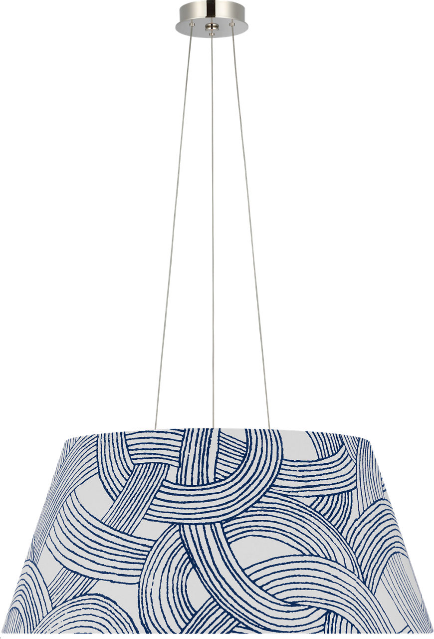 Caufield 29" Hanging Shade in Polished Nickel with Schumacher Blue Freeform Shade