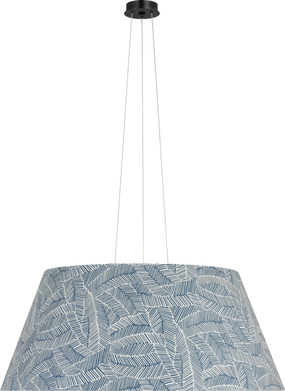 Caufield 39" Hanging Shade in Bronze with Schumacher Navy Abstract Leaf Shade