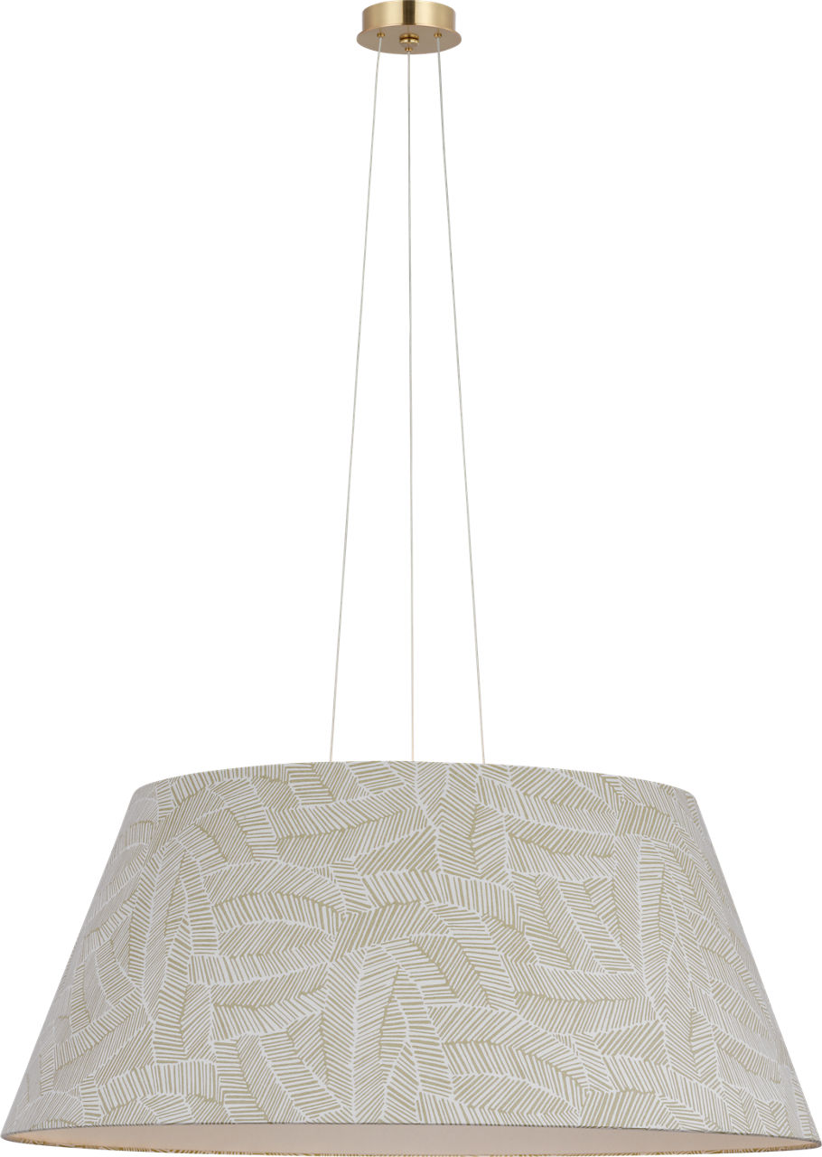 Caufield 39" Hanging Shade in Hand-Rubbed Antique Brass with Schumacher Taupe Abstract Leaf Shade