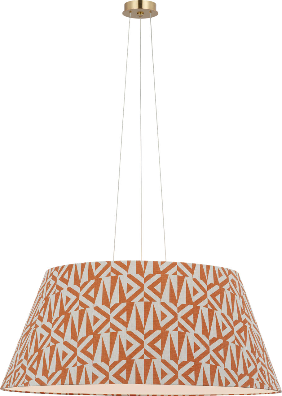 Caufield 39" Hanging Shade in Hand-Rubbed Antique Brass with Schumacher Brick Amero Shade