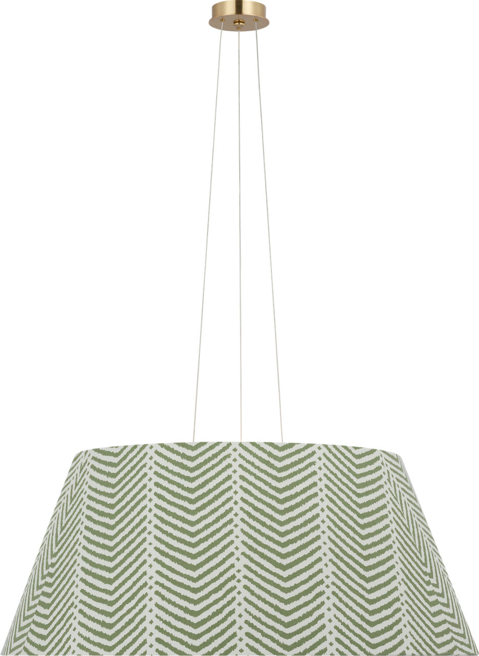 Caufield 39" Hanging Shade in Hand-Rubbed Antique Brass with Schumacher Verde La Jolla Shade