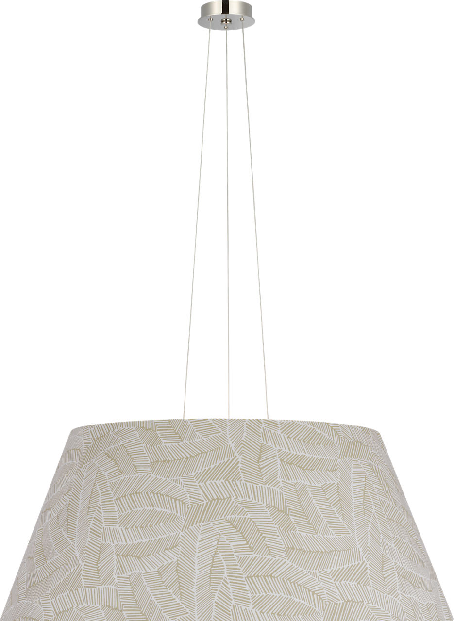 Caufield 39" Hanging Shade in Polished Nickel with Schumacher Taupe Abstract Leaf Shade