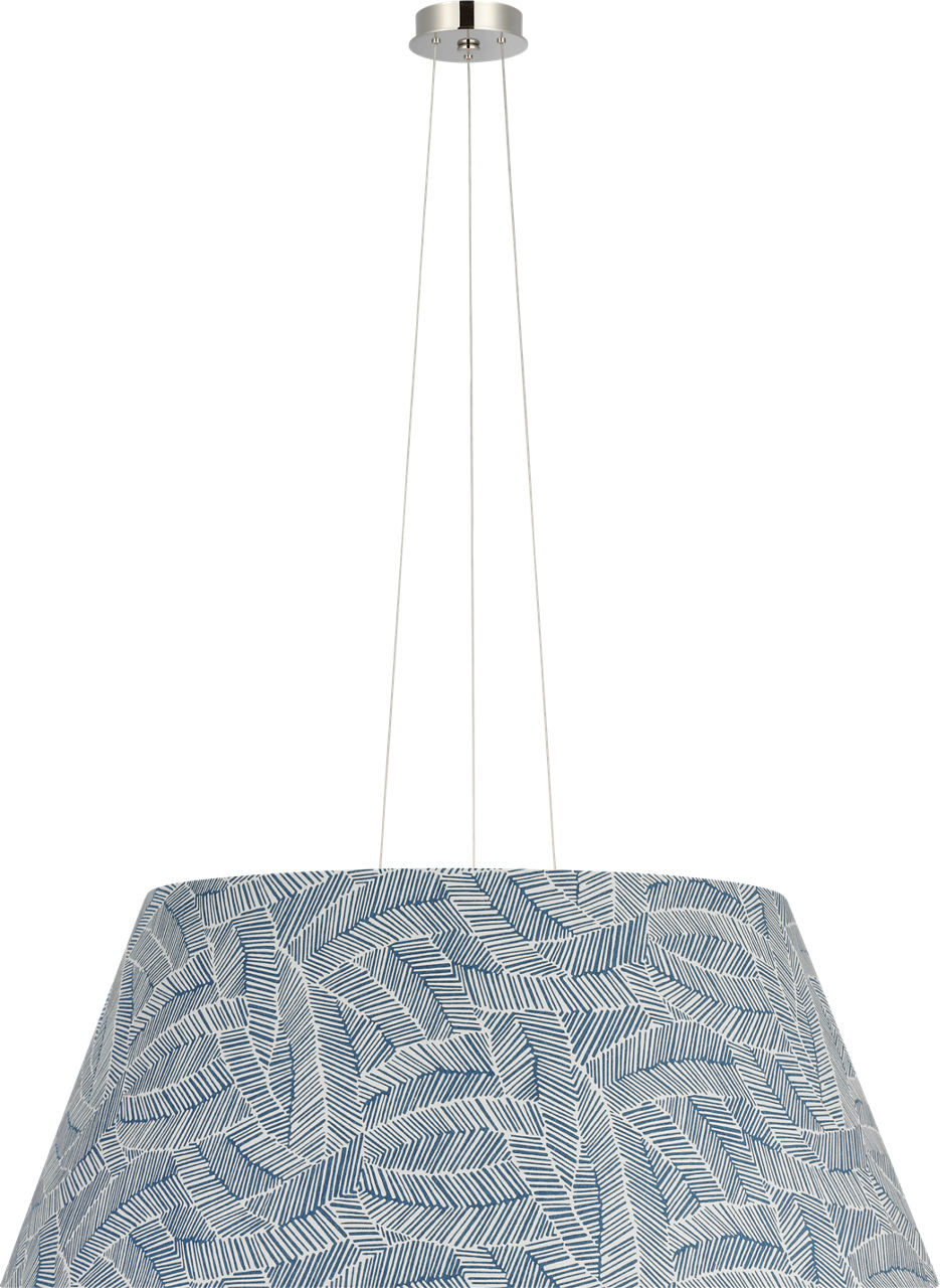 Caufield 39" Hanging Shade in Polished Nickel with Schumacher Navy Abstract Leaf Shade