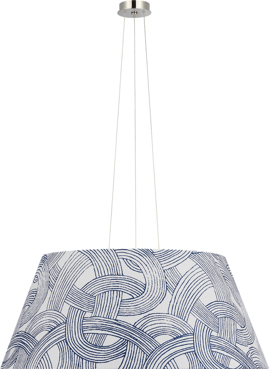 Caufield 39" Hanging Shade in Polished Nickel with Schumacher Blue Freeform Shade