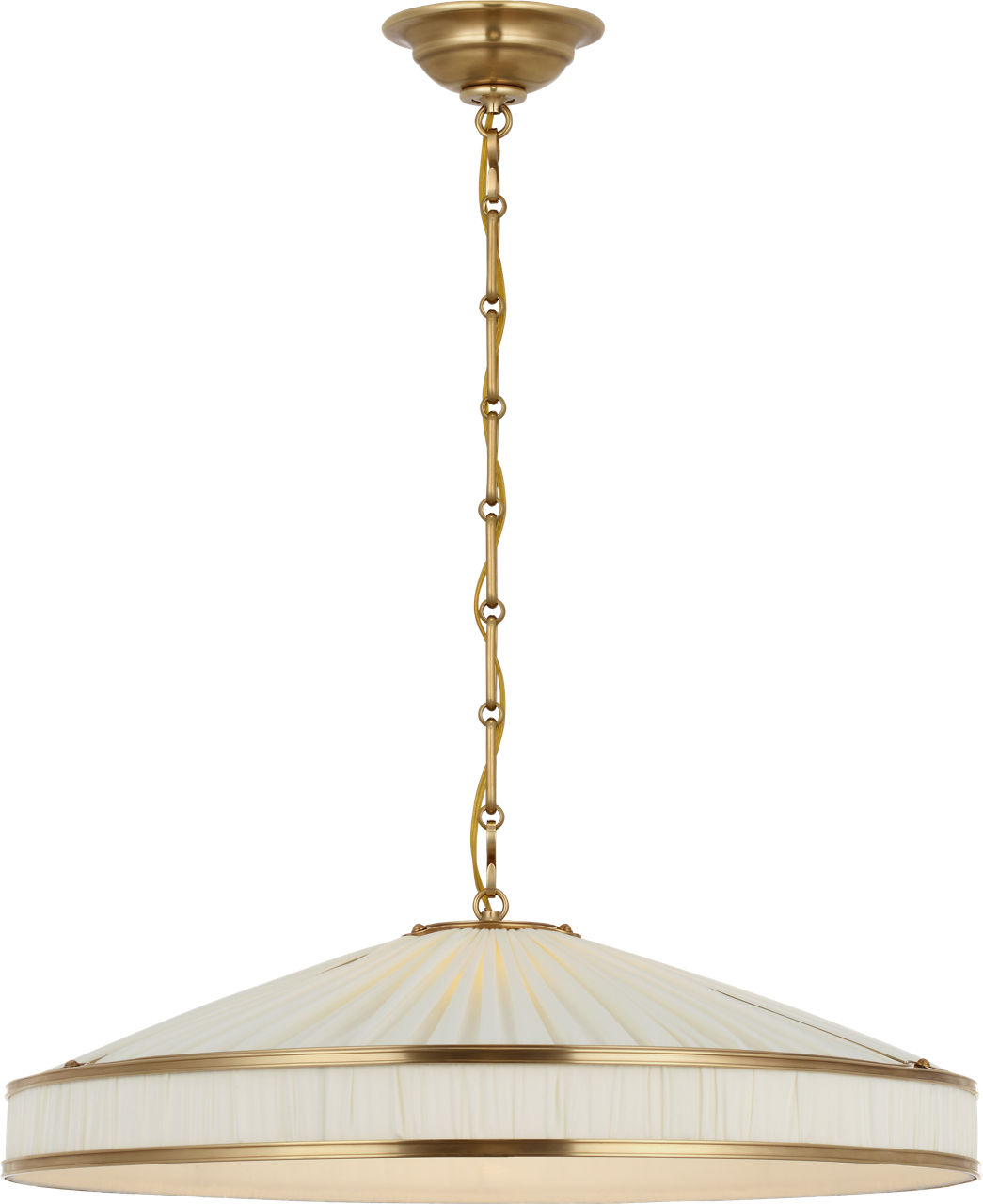 Allister 24" Galleried Hanging Shade in Hand-Rubbed Antique Brass with Pleated Silk
