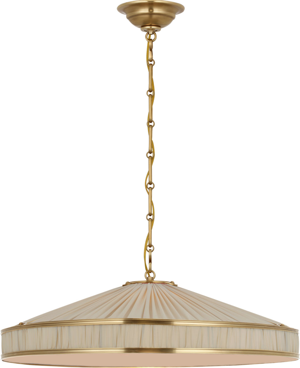 Allister 24" Galleried Hanging Shade in Hand-Rubbed Antique Brass with Pleated Champagne Silk