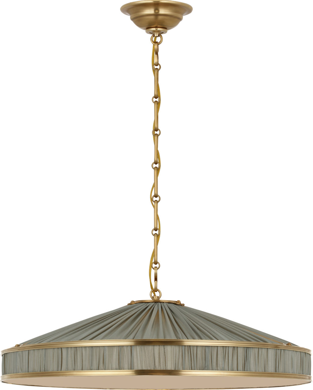 Allister 24" Galleried Hanging Shade in Hand-Rubbed Antique Brass with Pleated Mist Silk