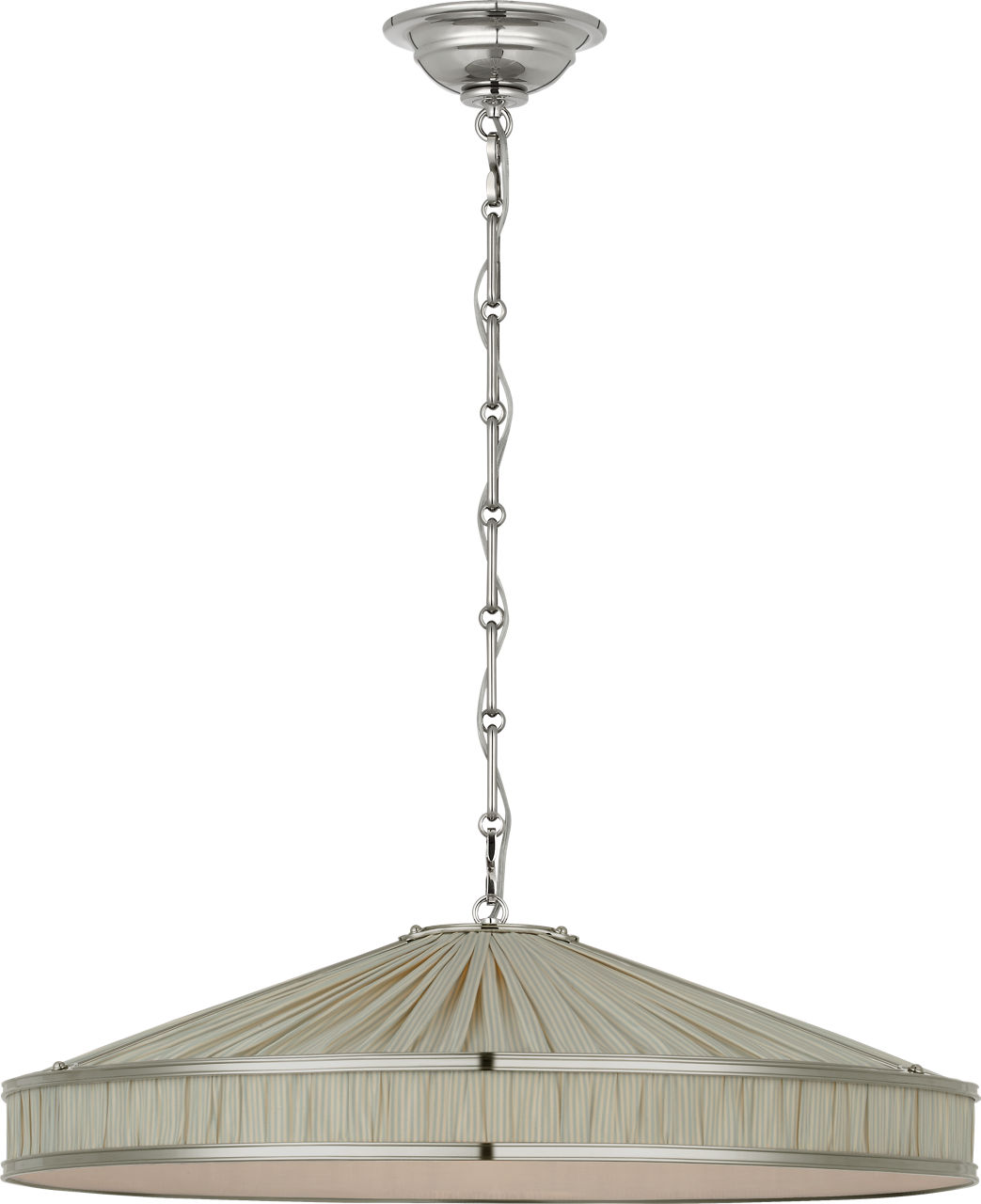 Allister 24" Galleried Hanging Shade in Polished Nickel with Schumacher Pleated Blue Charee Stripe