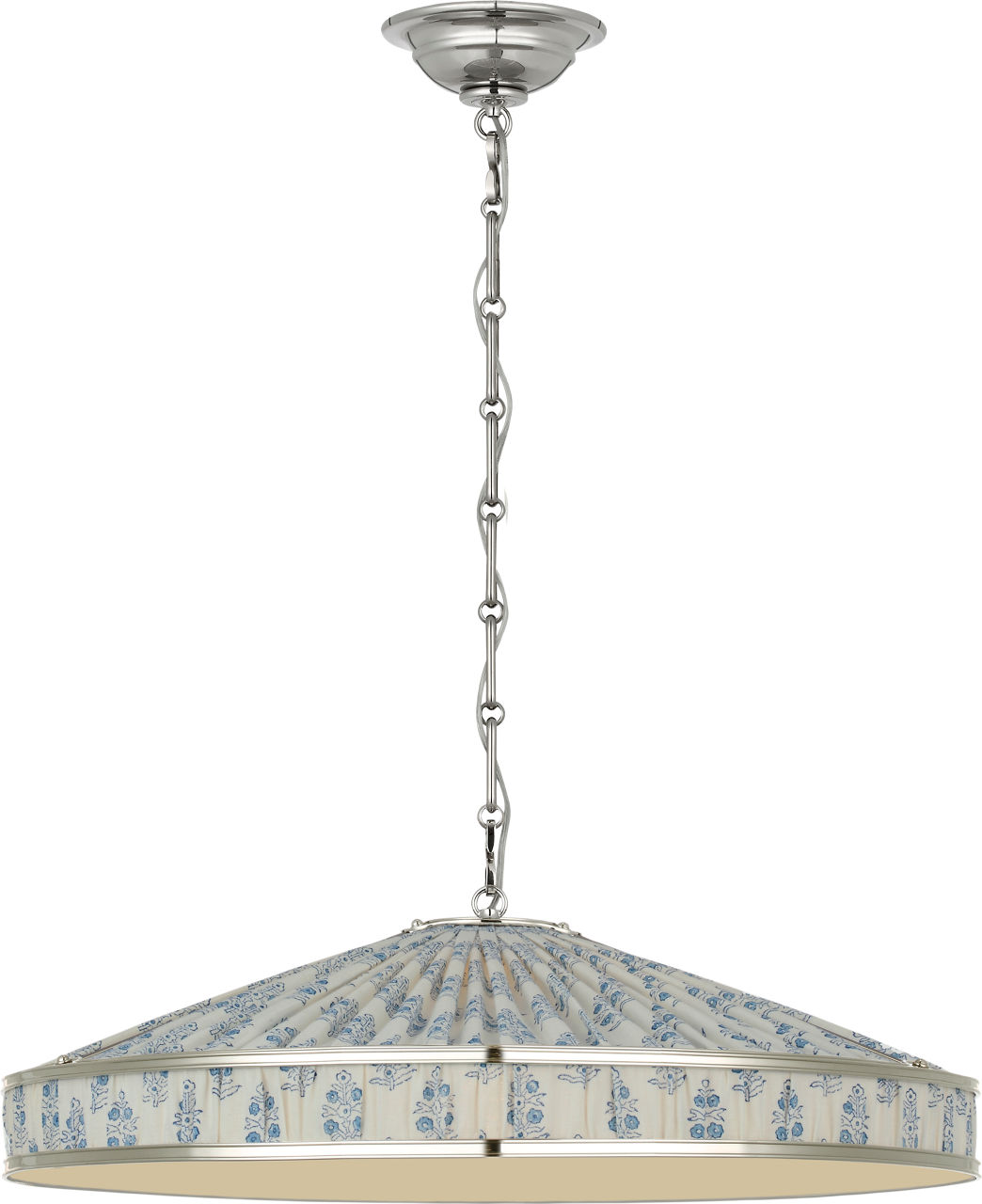 Allister 24" Galleried Hanging Shade in Polished Nickel with Schumacher Pleated Blue Aditi