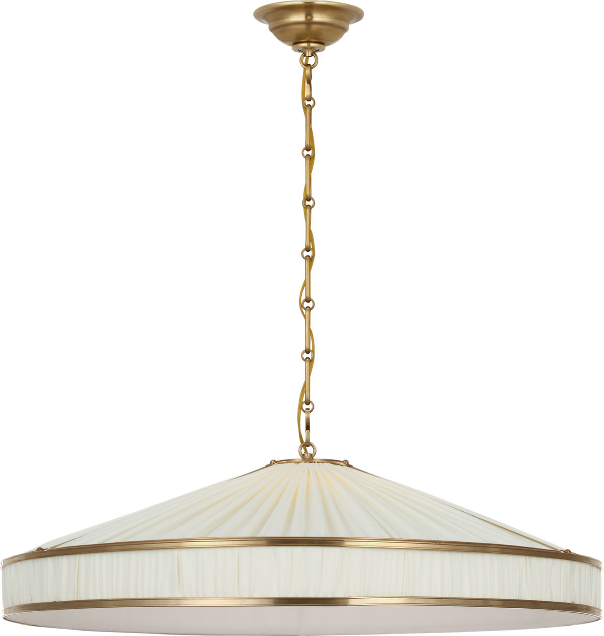 Allister 30" Galleried Hanging Shade in Hand-Rubbed Antique Brass with Pleated Silk