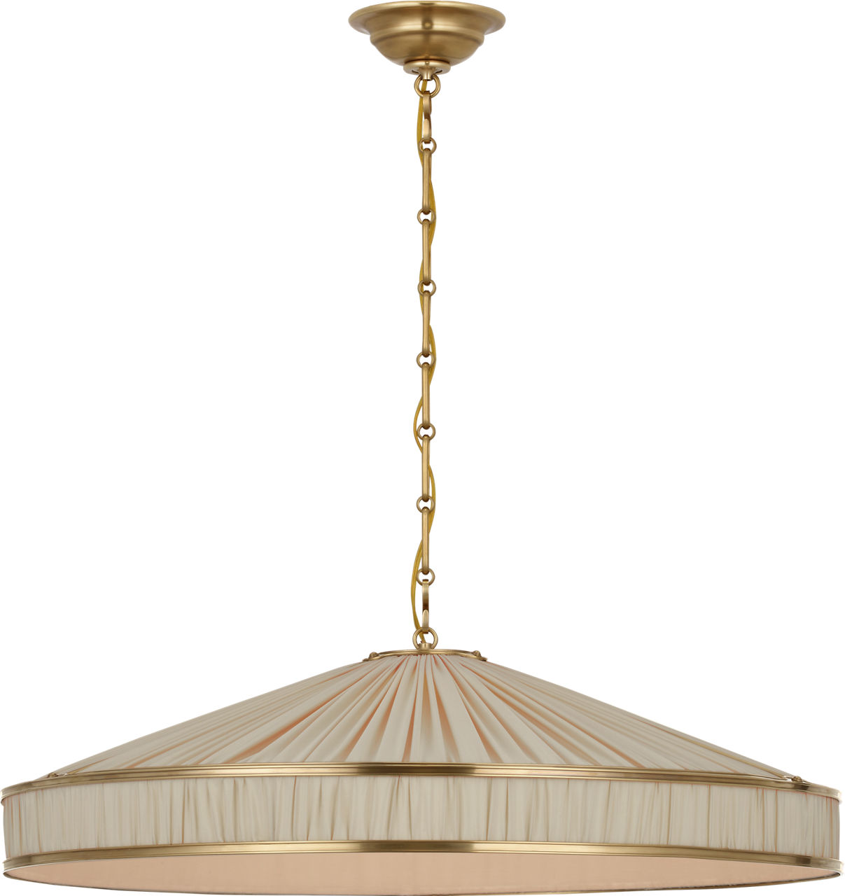 Allister 30" Galleried Hanging Shade in Hand-Rubbed Antique Brass with Pleated Champagne Silk
