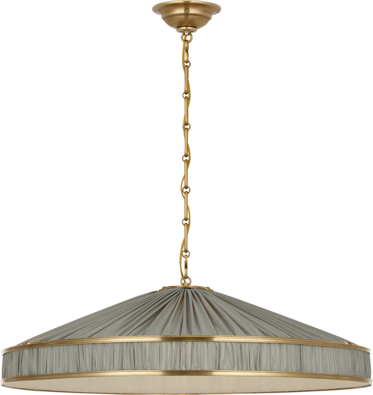 Allister 30" Galleried Hanging Shade in Hand-Rubbed Antique Brass with Pleated Mist Silk