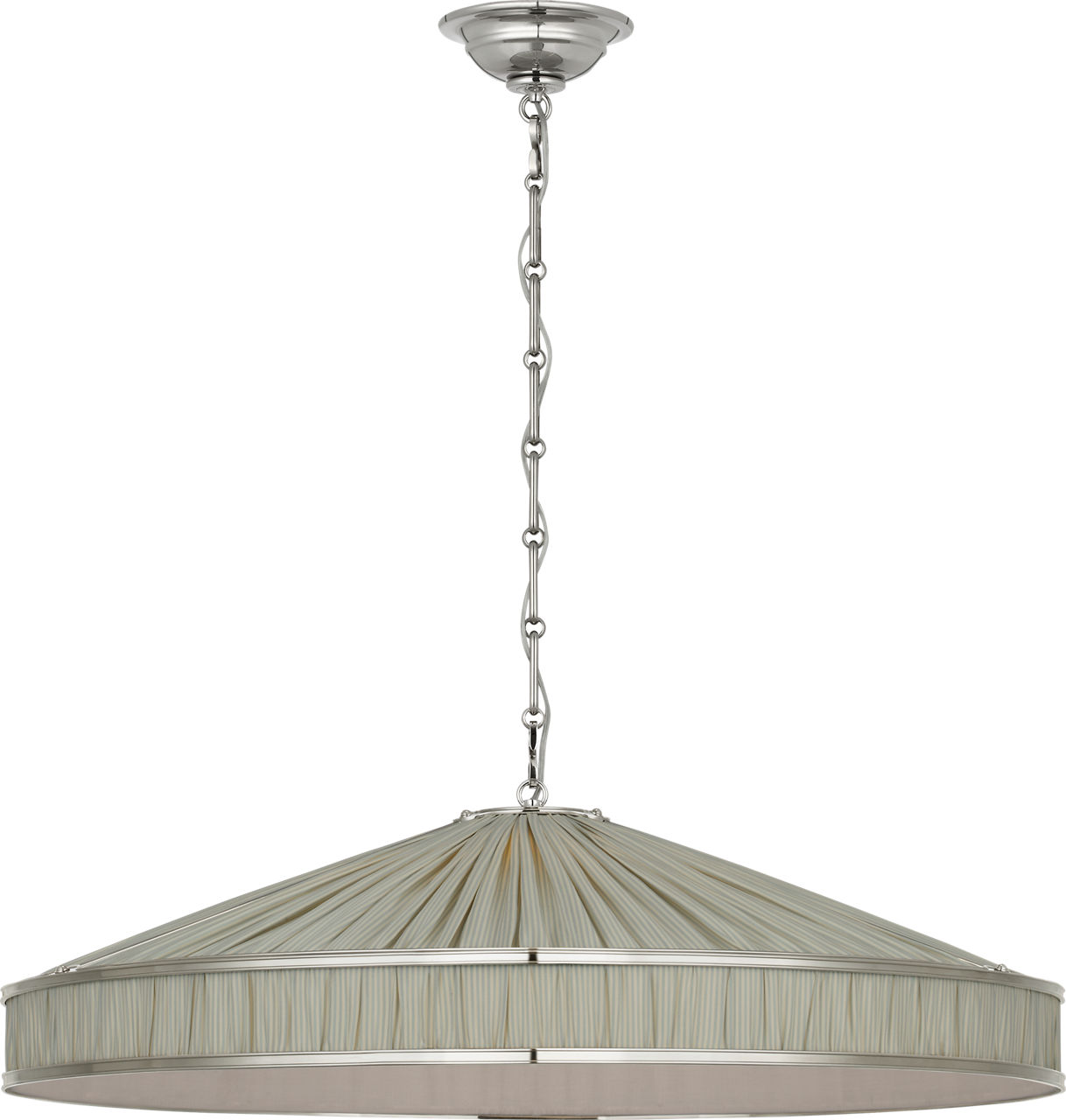 Allister 30" Galleried Hanging Shade in Polished Nickel with Schumacher Pleated Blue Charee Stripe