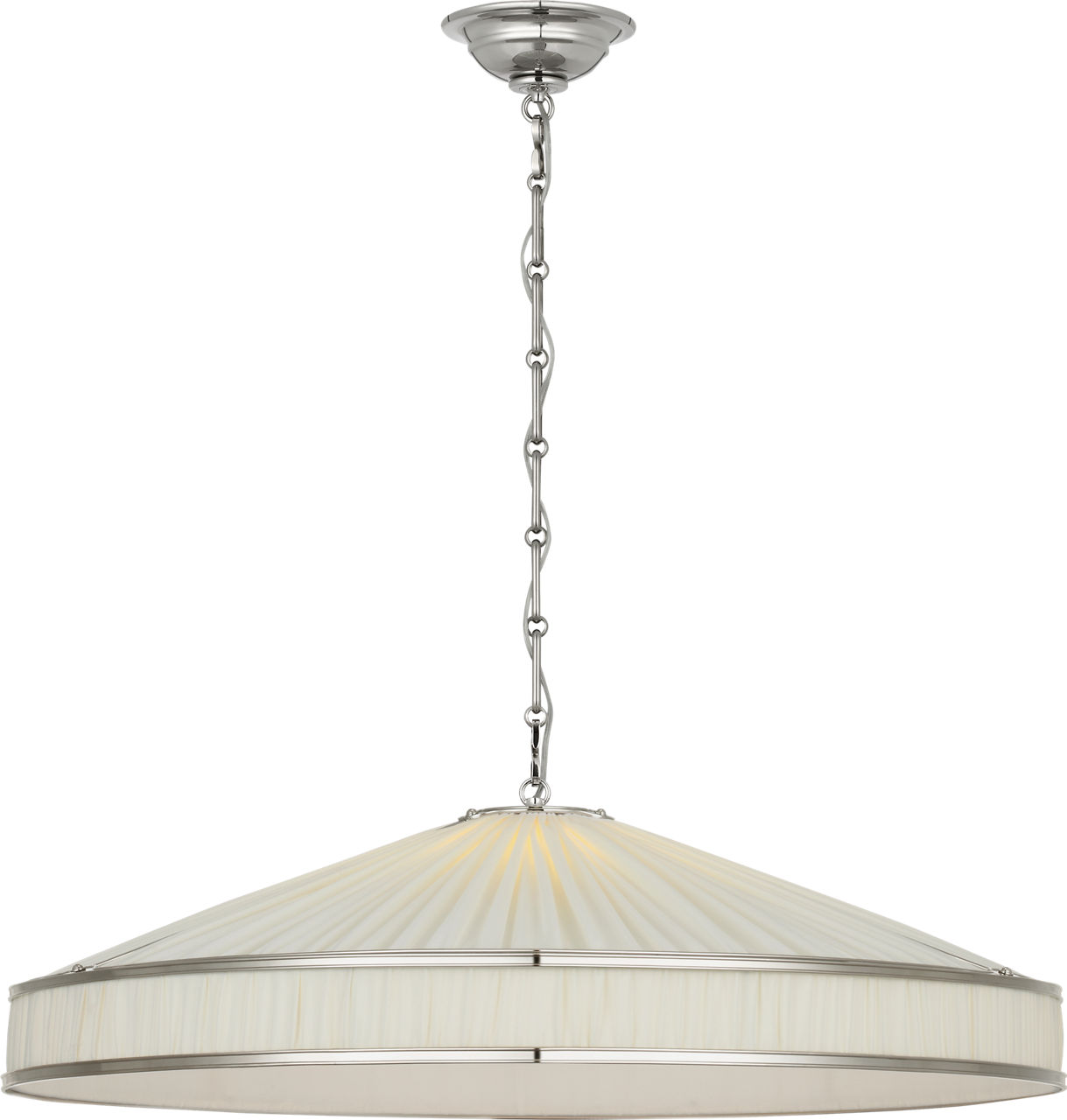 Allister 30" Galleried Hanging Shade in Polished Nickel with Pleated Silk