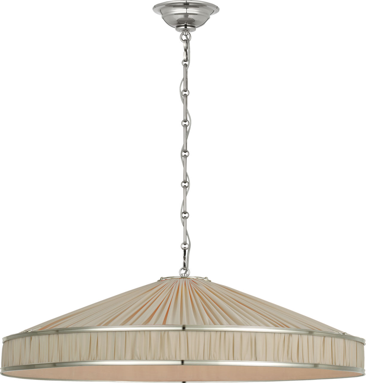 Allister 30" Galleried Hanging Shade in Polished Nickel with Pleated Champagne Silk