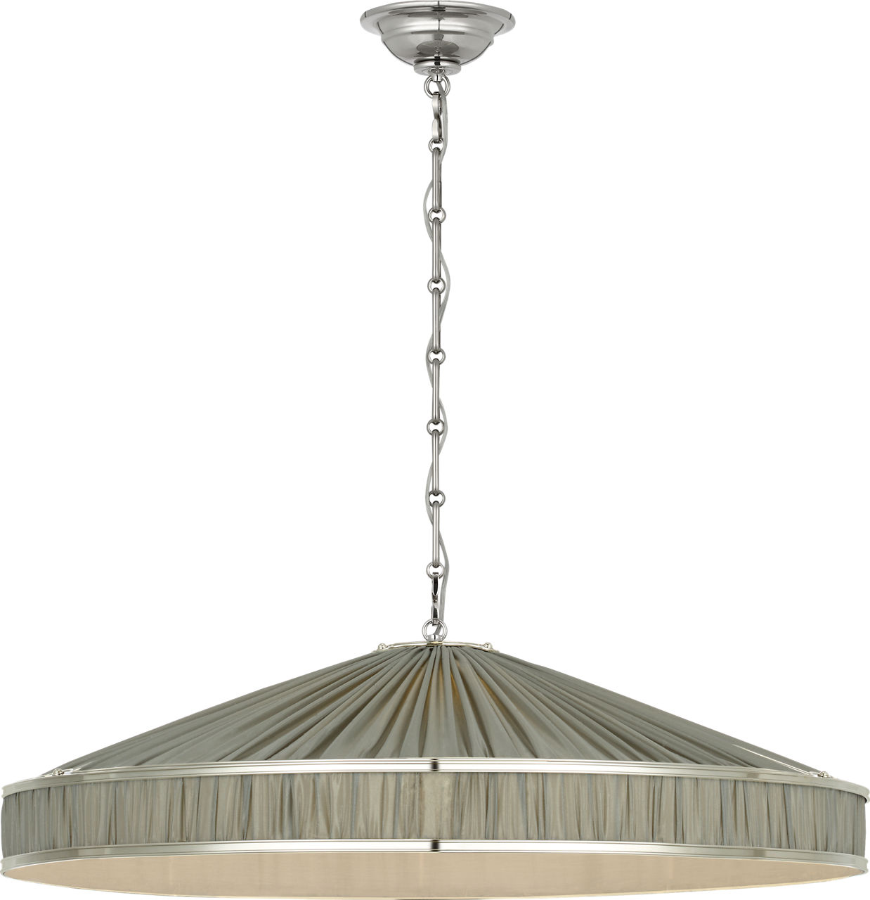 Allister 30" Galleried Hanging Shade in Polished Nickel with Pleated Mist Silk