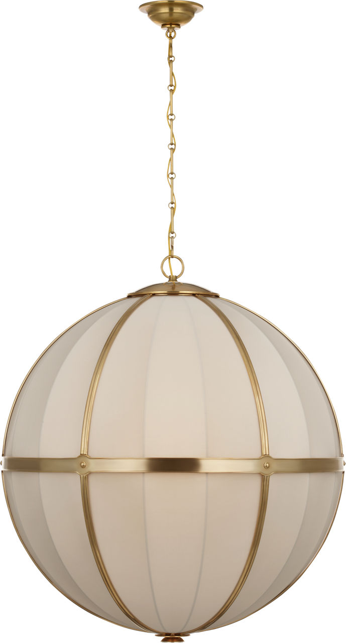 Allister 30" Framed Globe Chandelier in Hand-Rubbed Antique Brass with Champagne Silk