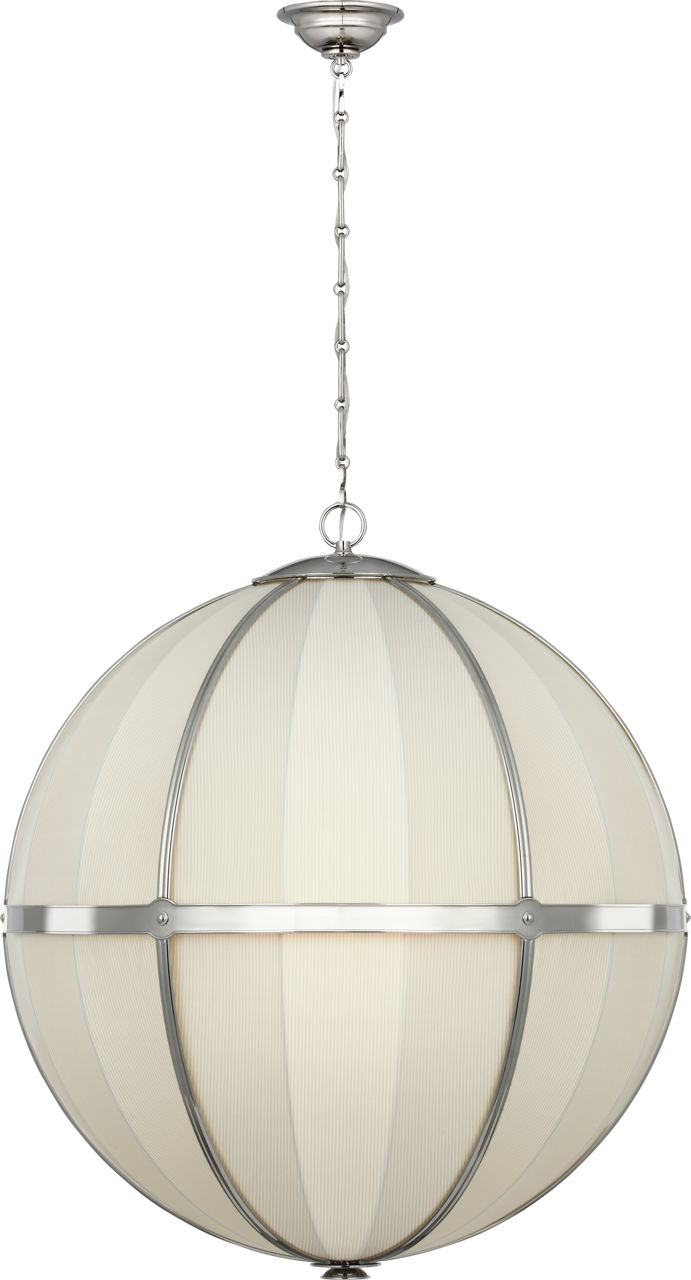 Allister 30" Framed Globe Chandelier in Polished Nickel with Schumacher Blue Charee Stripe