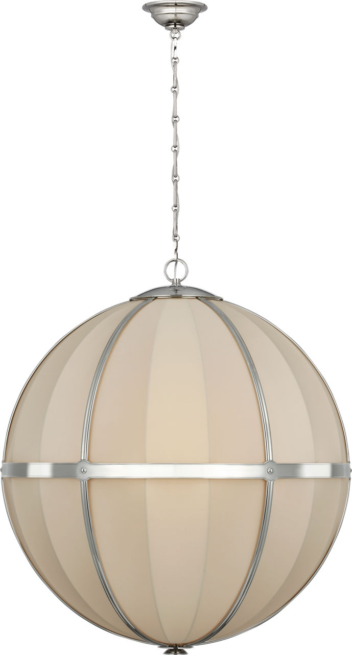 Allister 30" Framed Globe Chandelier in Polished Nickel with Champagne Silk
