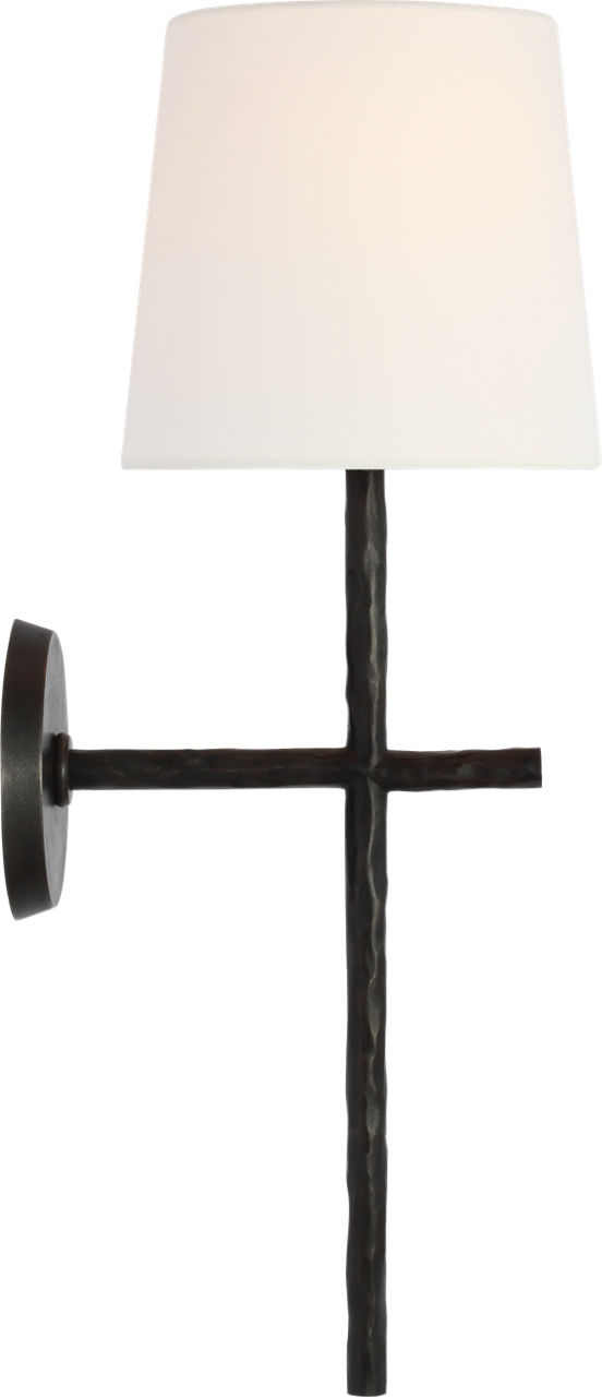 Collette 23" Tail Sconce in Aged Iron with Linen Shade