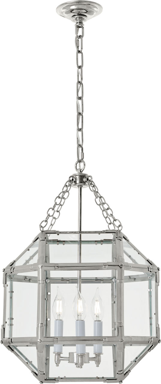 Morris Medium Lantern in Polished Nickel with Clear Glass