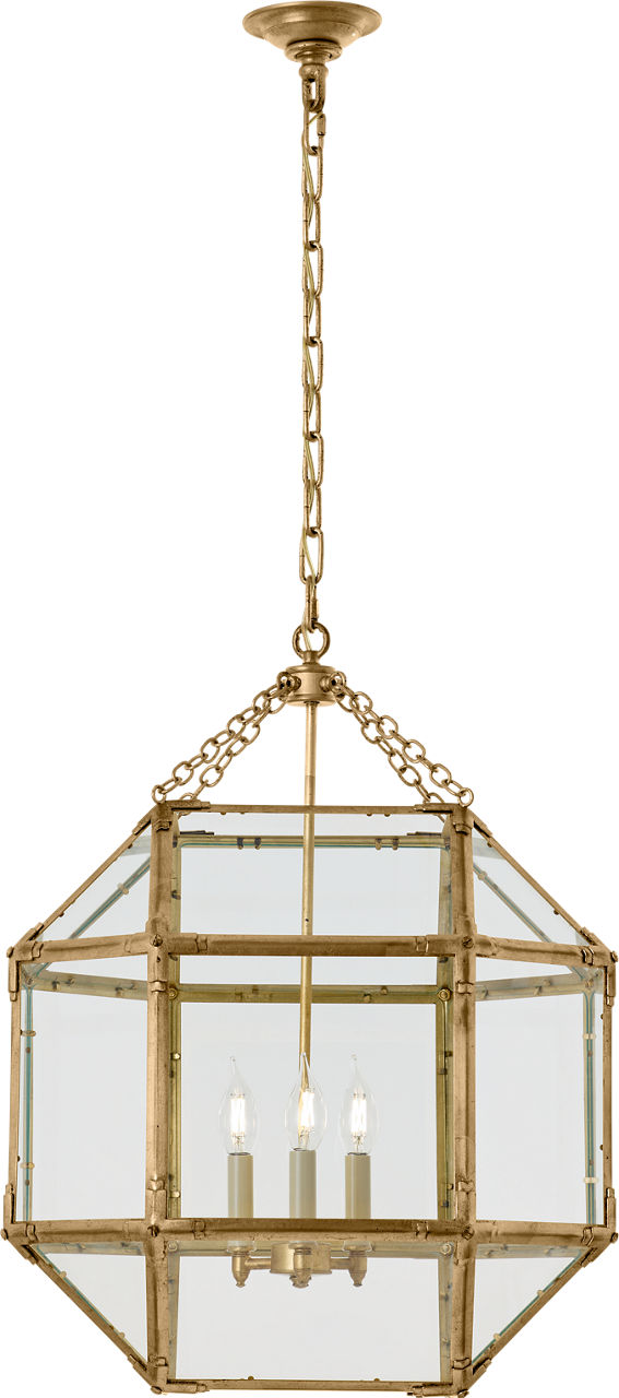 Morris Large Lantern in Gilded Iron with Clear Glass