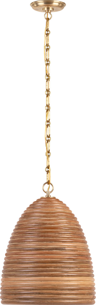 Emerson 14" Pendant in Hand-Rubbed Antique Brass with Natural Rattan Shade