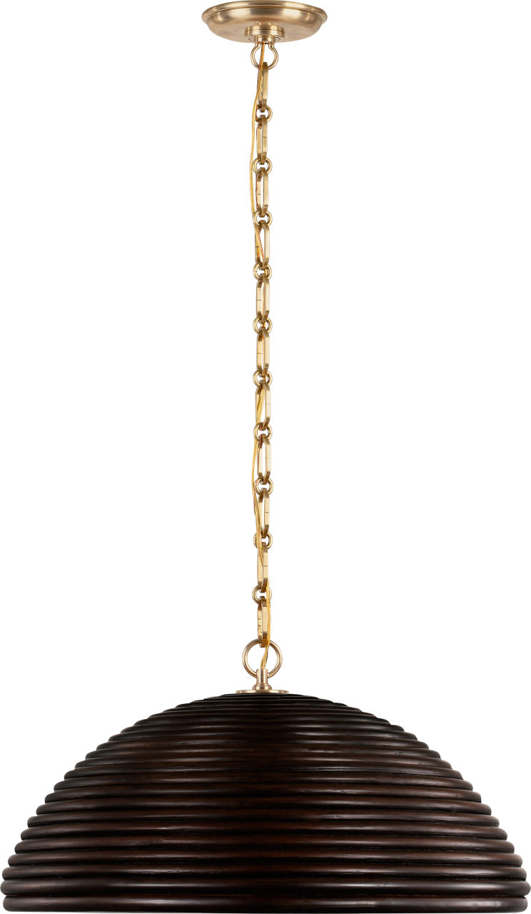 Emerson 23" Pendant in Hand-Rubbed Antique Brass with Espresso Rattan Shade