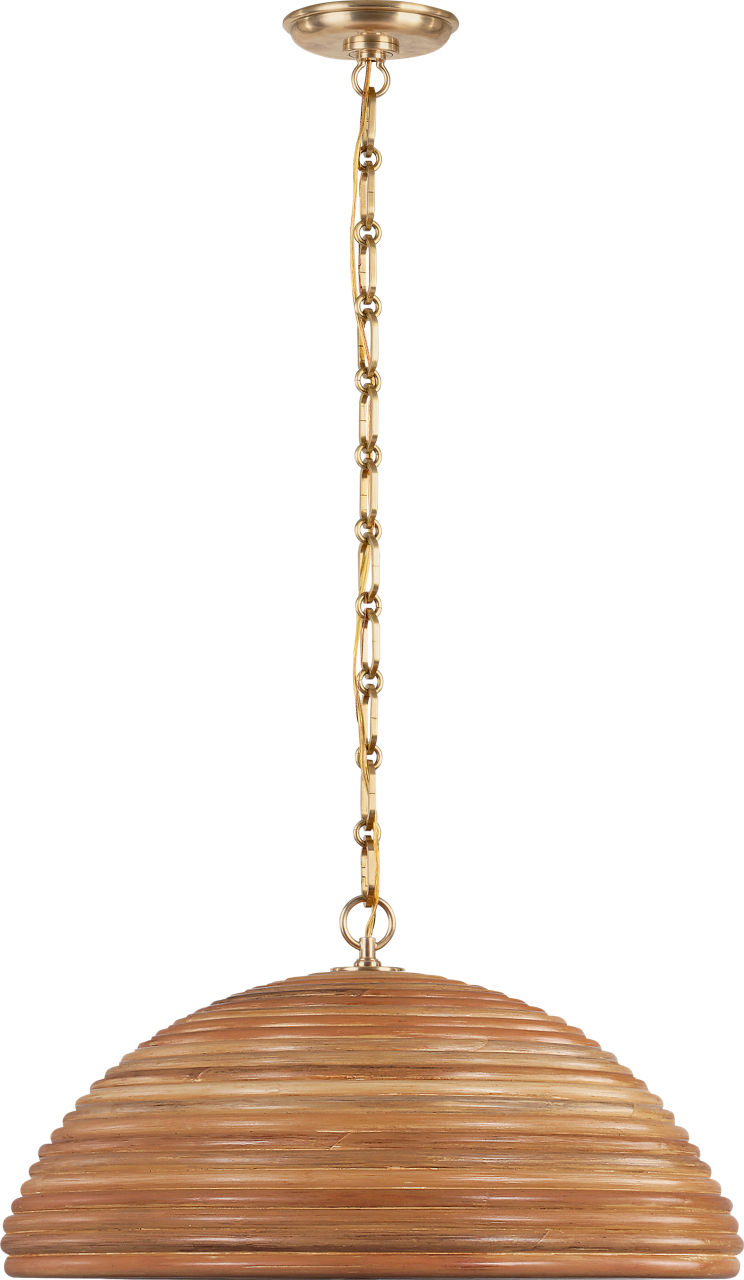 Emerson 23" Pendant in Hand-Rubbed Antique Brass with Natural Rattan Shade