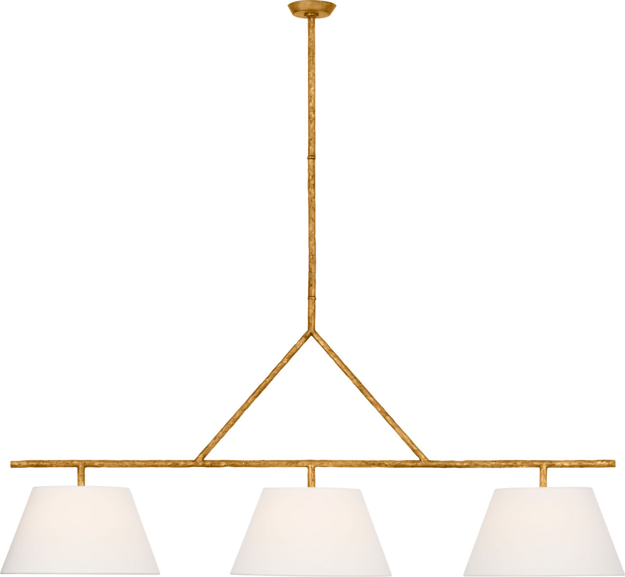 Collette 70" Linear Chandelier in Gilded Iron with Linen Shades