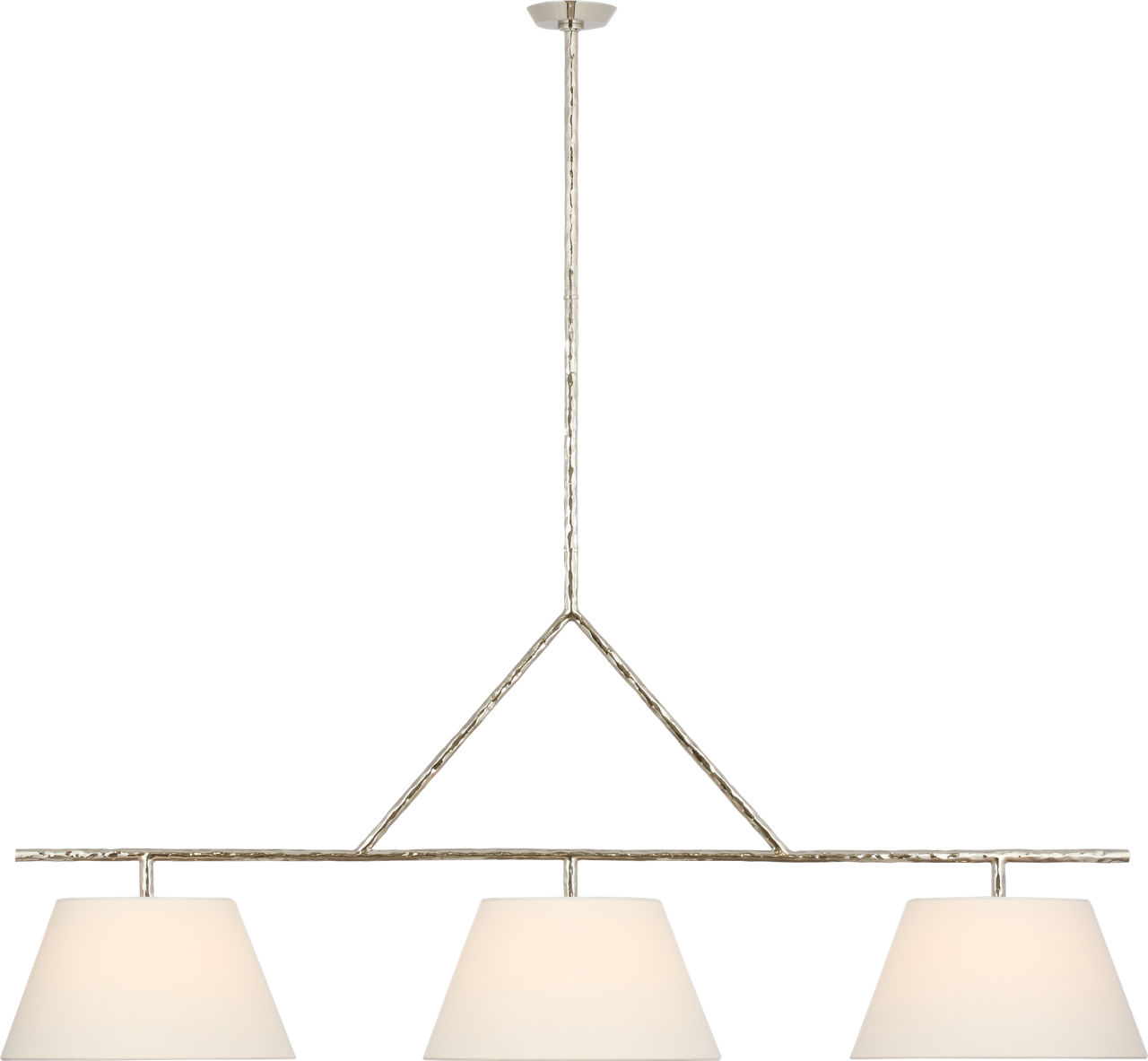 Collette 70" Linear Chandelier in Polished Nickel with Linen Shades