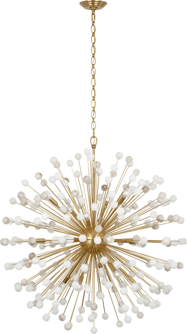 Lys 41" Chandelier in Hand-Rubbed Antique Brass and Alabaster